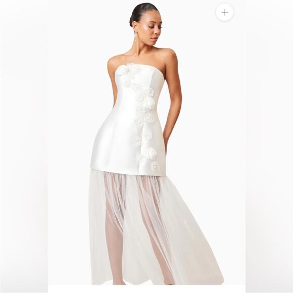 elliatt oleander strapless sateen 3D flower pearl mesh maxi mini dress large NEW - Picture 4 of 15